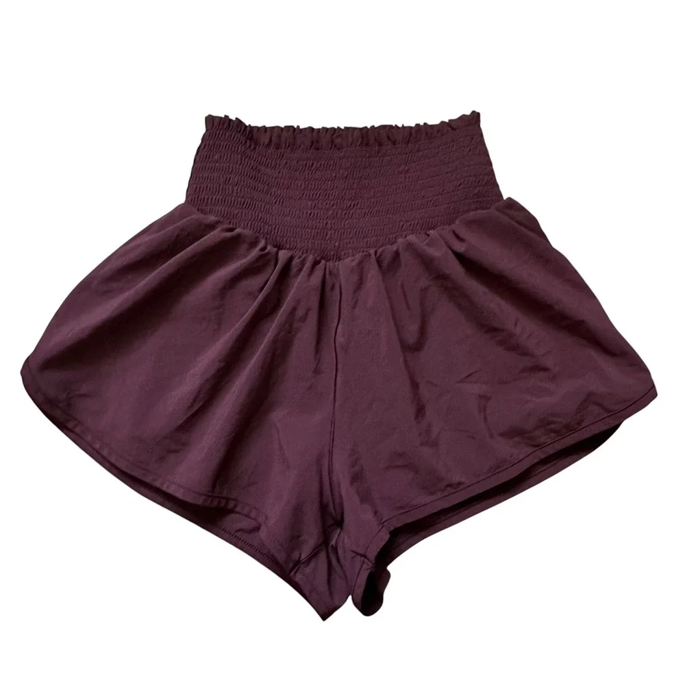 OFFLINE by Aerie Real Me Smocked High Waisted Flowy Shorts Maroon XS